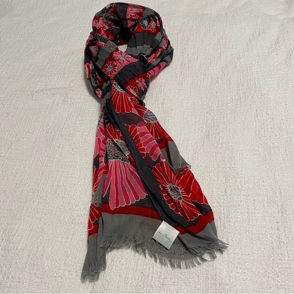 Vera Bradley Very Soft Pink, Red, & Grey Scarf “Cheery Blossoms” - Picture 2 of 5
